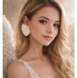 Ivory pink  Feather-Textured earrings with pearl accent.